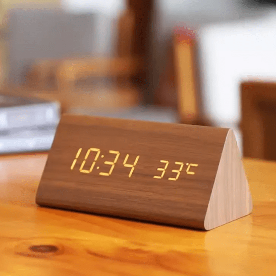 LED Wood Clock with Voice Control for Stylish Time Display