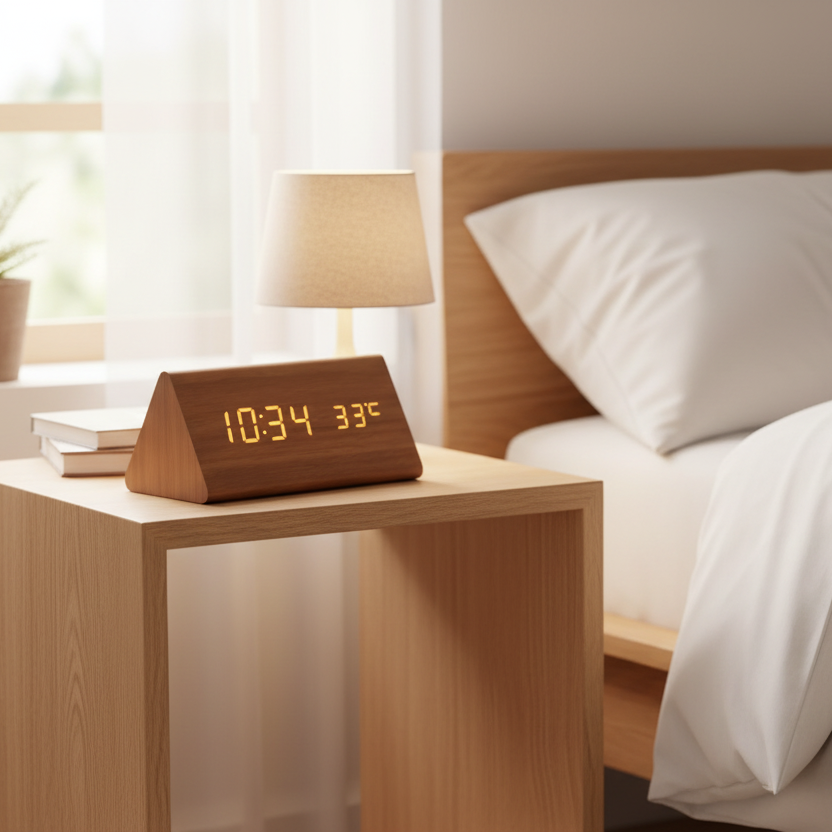 LED Wood Clock with Voice Control for Stylish Time Display