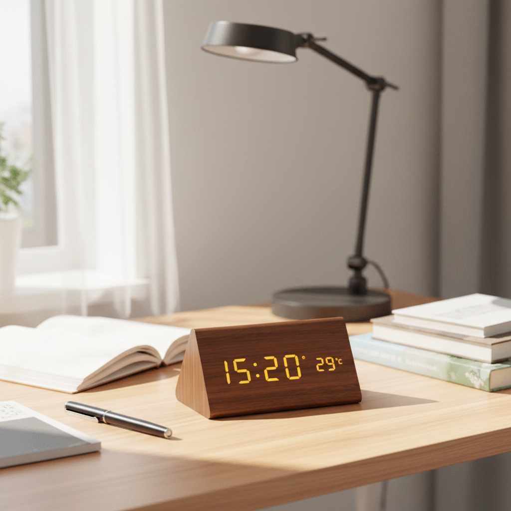 LED Wood Clock with Voice Control for Stylish Time Display