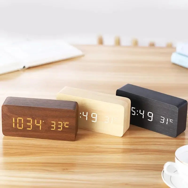 Digital Wood Alarm Clock | LED Display, Silent Operation