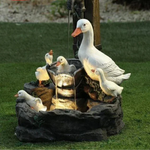 Solar Decorative Fountain with Duck and Squirrel | Garden Figure Featuring LED Light | Weatherproof Resin | Ideal for Terrace and Balcony