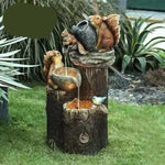 Solar Decorative Fountain with Duck and Squirrel | Garden Figure Featuring LED Light | Weatherproof Resin | Ideal for Terrace and Balcony