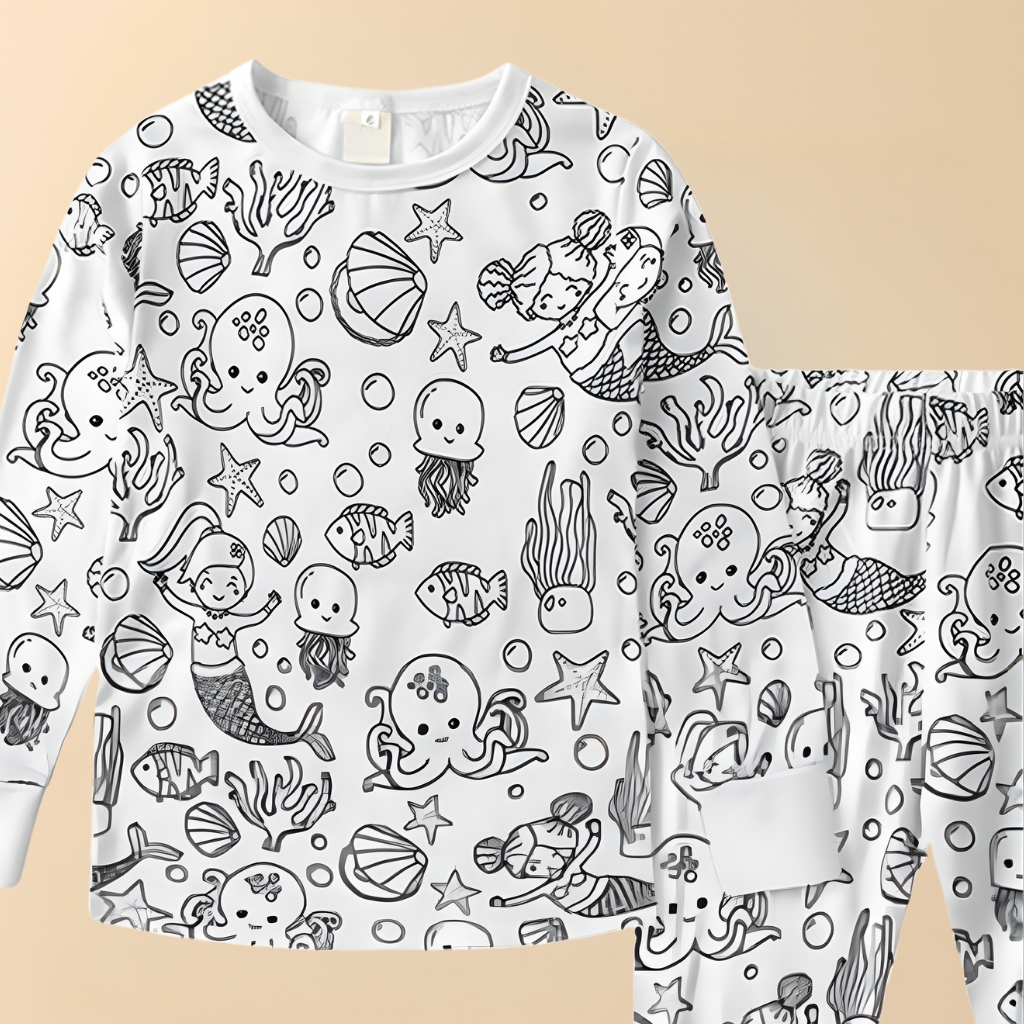 Children's Cotton Pajama Set with Christmas Painting Design