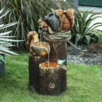 Solar Decorative Fountain with Duck and Squirrel | Garden Figure Featuring LED Light | Weatherproof Resin | Ideal for Terrace and Balcony