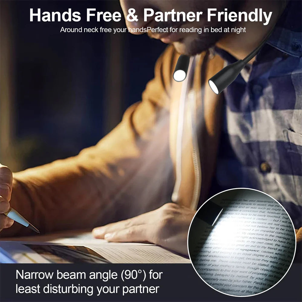 Rechargeable LED Neck Light | USB Powered | 3 Light Colors & Adjustable Brightness | Flexible & Portable Design