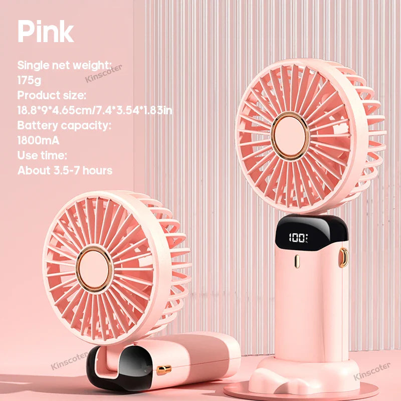 3-in-1 Mini Fan | LED Display | 5 Speed Settings | Battery with Power Bank Function | Portable & Standable
