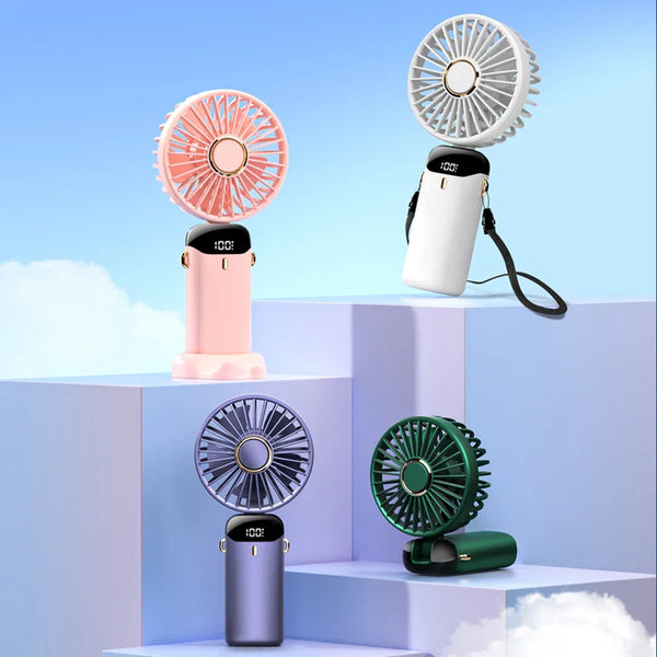 3-in-1 Mini Fan | LED Display | 5 Speed Settings | Battery with Power Bank Function | Portable & Standable