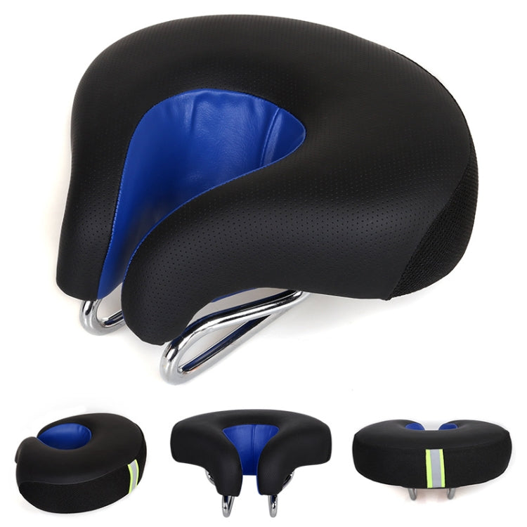 No-Nose Bicycle Saddle for Mountain Bikes with Thick Soft Padding (Blue)