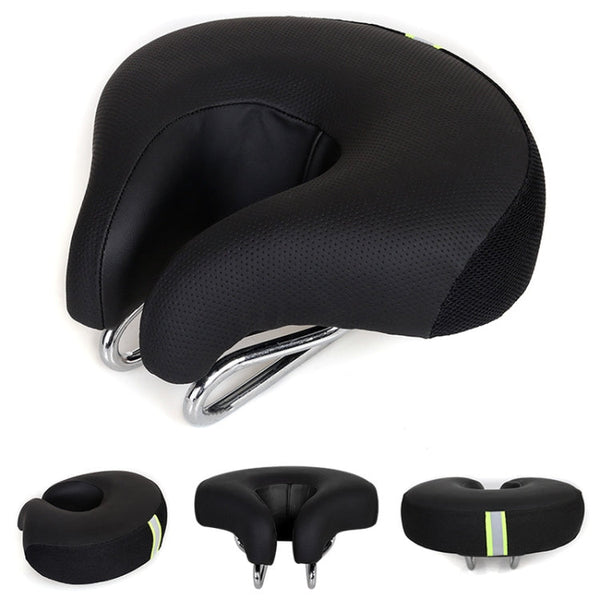 Noseless Bicycle Seat for Mountain Bikes with Thickened Soft Padding (Black)