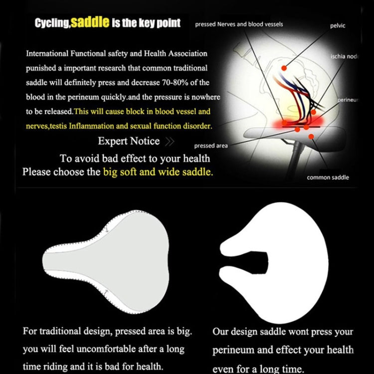 Noseless Bicycle Seat for Mountain Bikes with Thickened Soft Padding (Black)