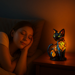 Color Changing Glass Table Lamp - Handmade Cat Design