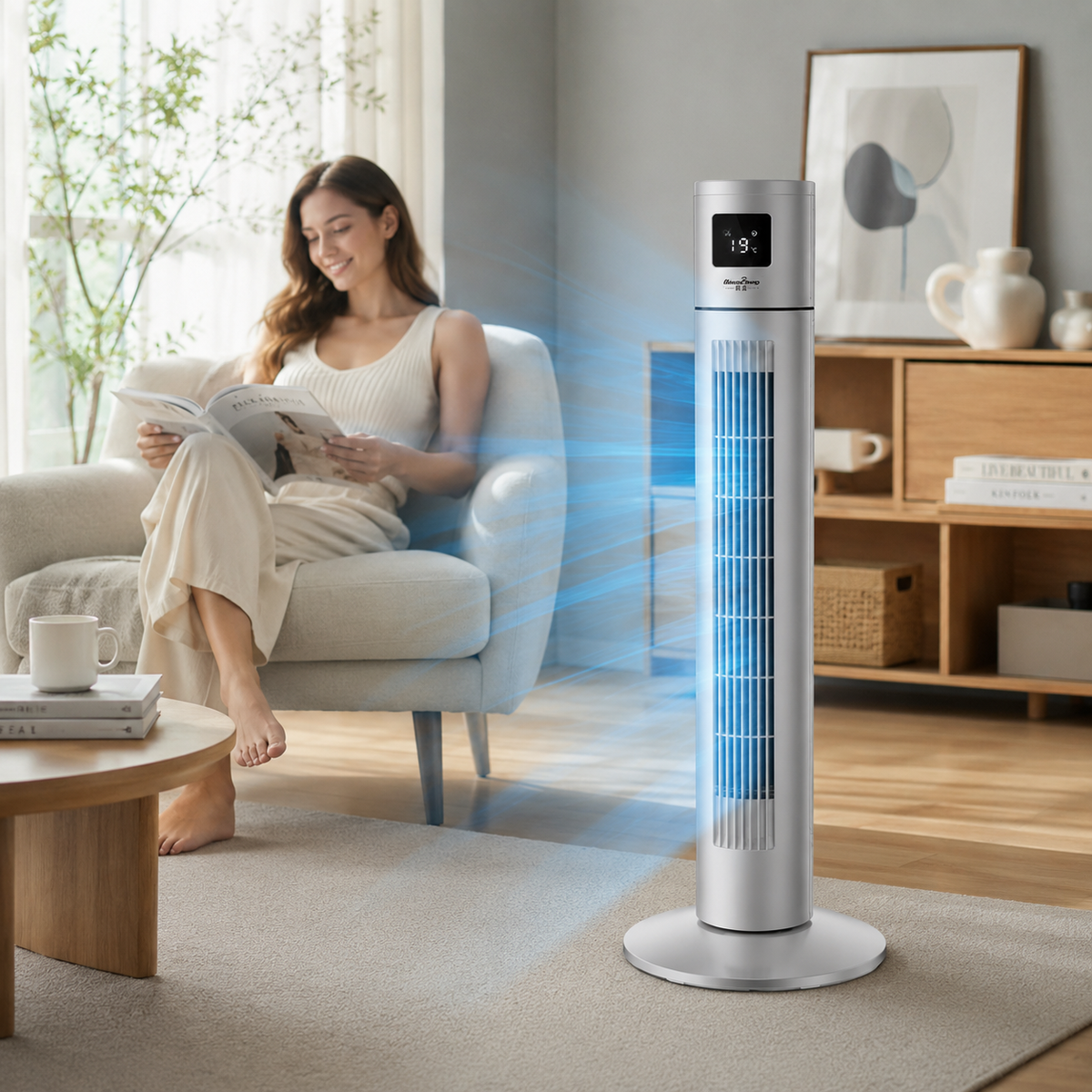 Bladeless Pedestal Tower Fan for Cooling