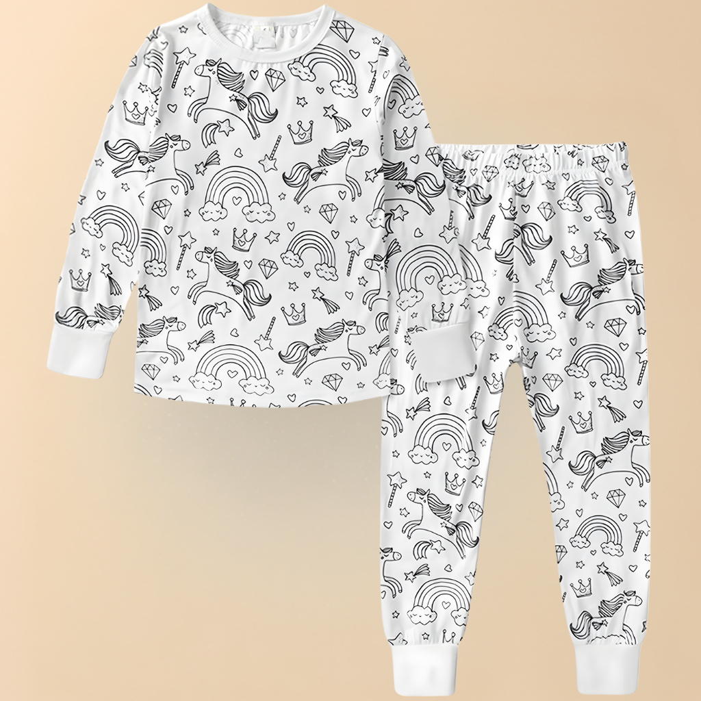 Children's Cotton Pajama Set with Christmas Painting Design