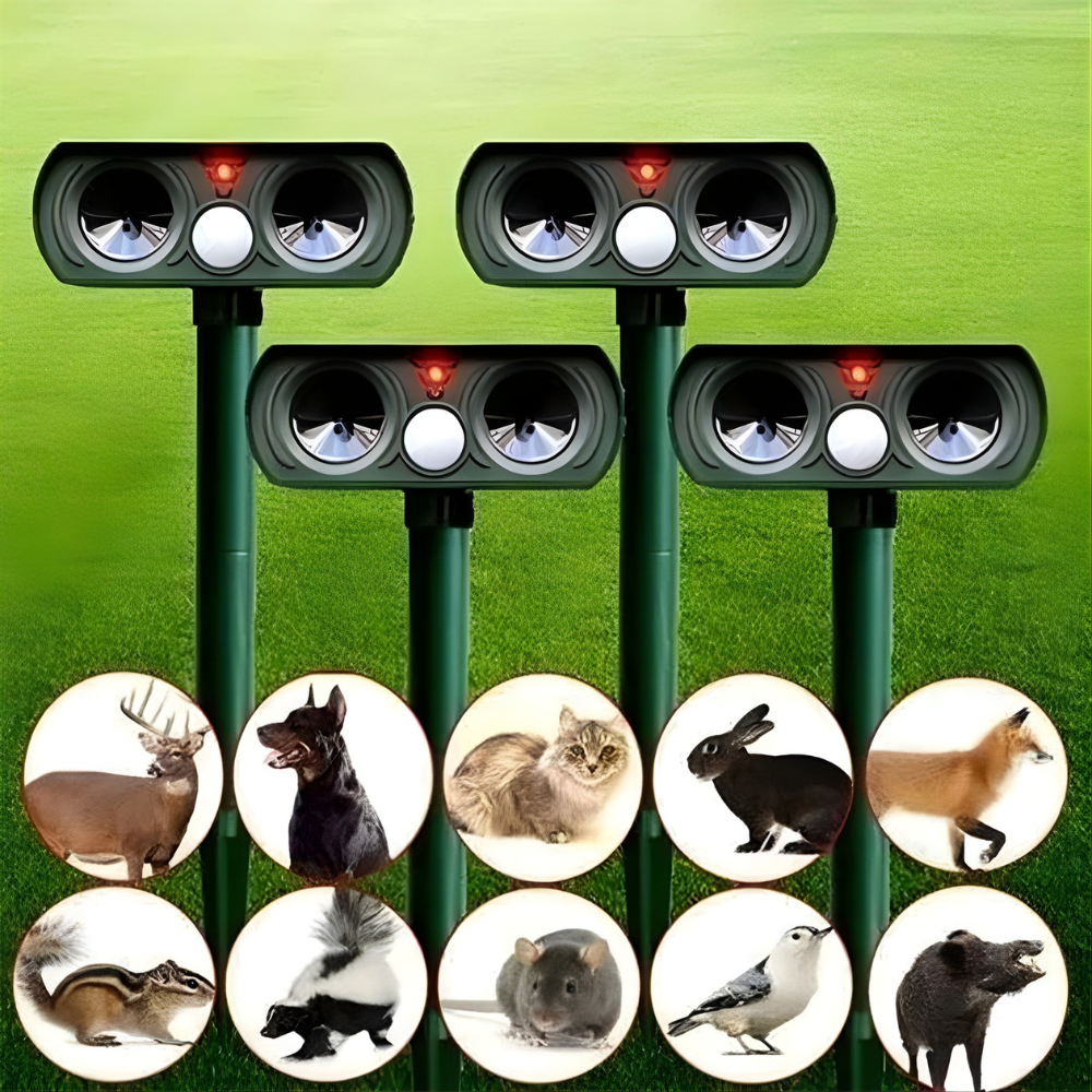 Ultrasonic Solar Animal Repeller for Gardens - 8–10m Range, IP66, 13.5–45.5kHz