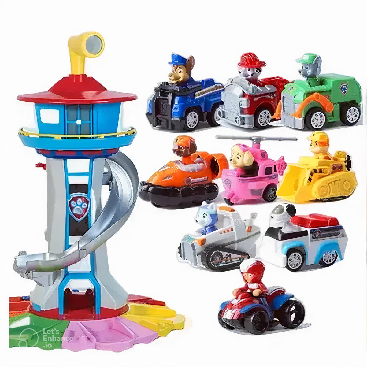Playful Car Set Featuring Slide and Observation Tower