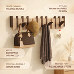 Folding Piano Style Wall Coat Rack with Hooks - Entryway Organizer
