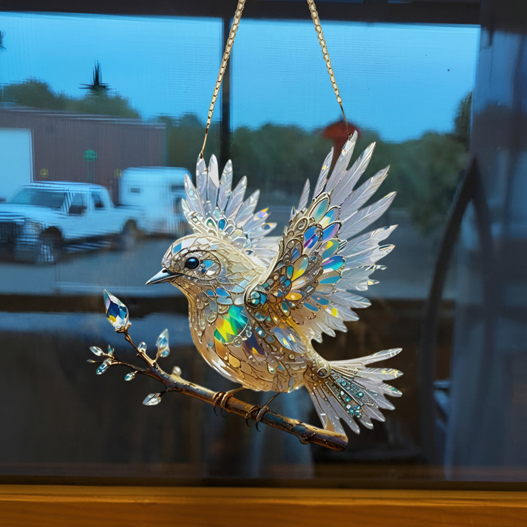 Stained Glass Effect Bluebird Window Suncatcher Hanging Decor