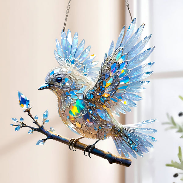 Stained Glass Effect Bluebird Window Suncatcher Hanging Decor