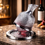 Crystal Glass Wine Decanter with Rotating Base for Aeration