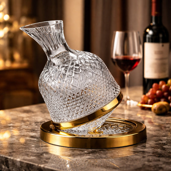 Crystal Glass Wine Decanter with Rotating Base for Aeration