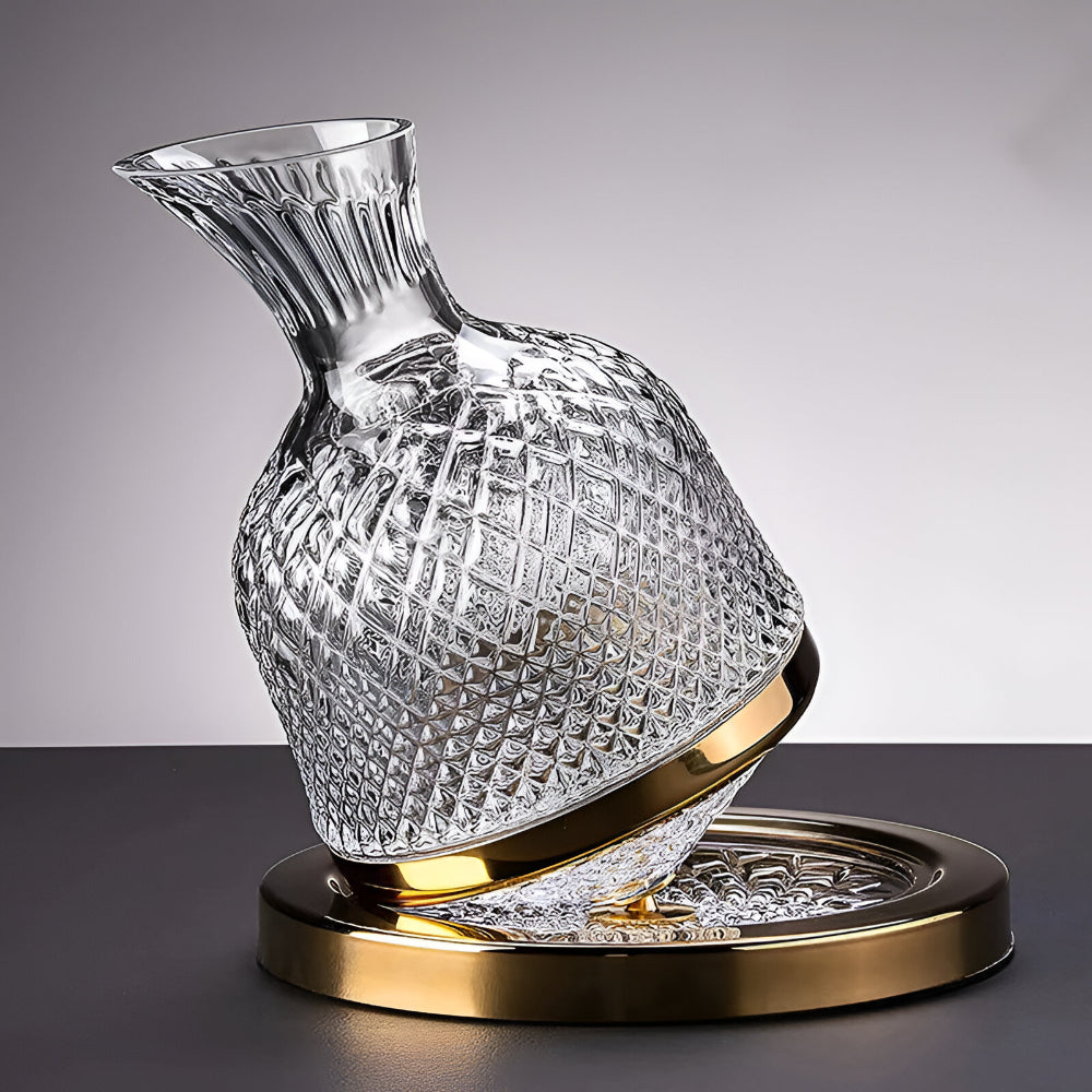 Crystal Glass Wine Decanter with Rotating Base for Aeration