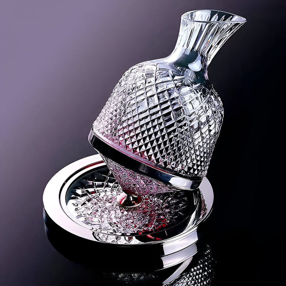 Crystal Glass Wine Decanter with Rotating Base for Aeration
