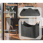 Felt Firewood Basket | Foldable | 55L Capacity | Wooden Handles & Leather Accents | Dark Gray