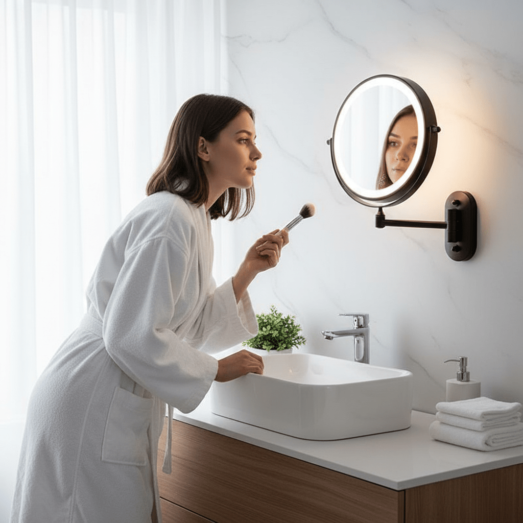 LED Magnifying Mirror with Adjustable Lighting and Rechargeable Battery