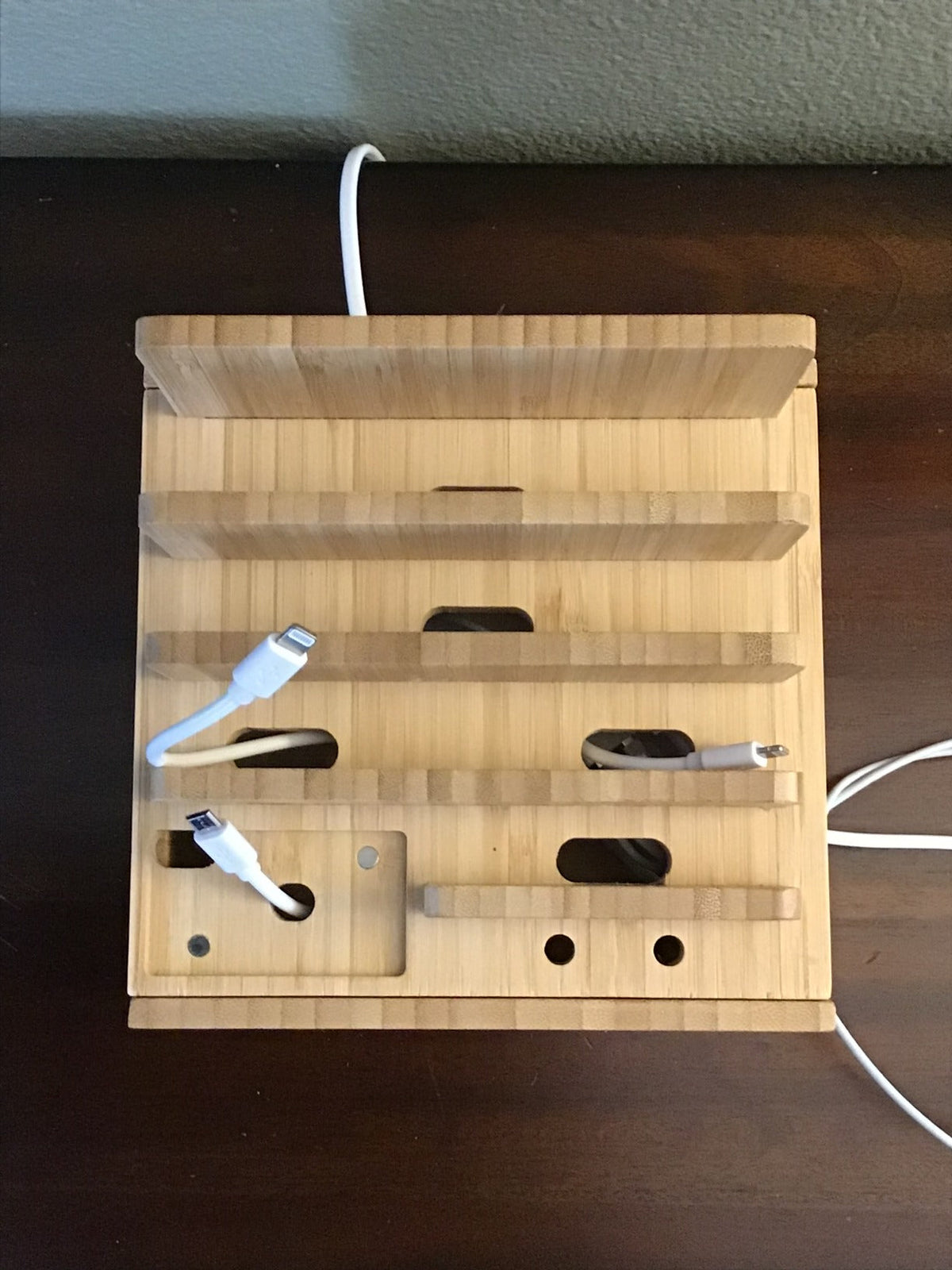 Bamboo Charging Station with 5 USB Ports & Organizer | Compatible with Smartphones, Tablets, and Smartwatches | Includes Cable Set