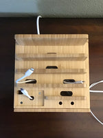 Bamboo Charging Station with 5 USB Ports & Organizer | Compatible with Smartphones, Tablets, and Smartwatches | Includes Cable Set
