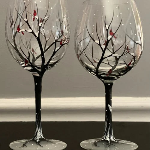 Hand-Painted Art Wine Glasses Featuring Four Seasons Design