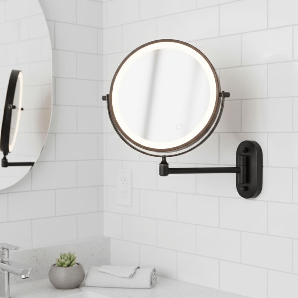 LED Magnifying Mirror with Adjustable Lighting and Rechargeable Battery