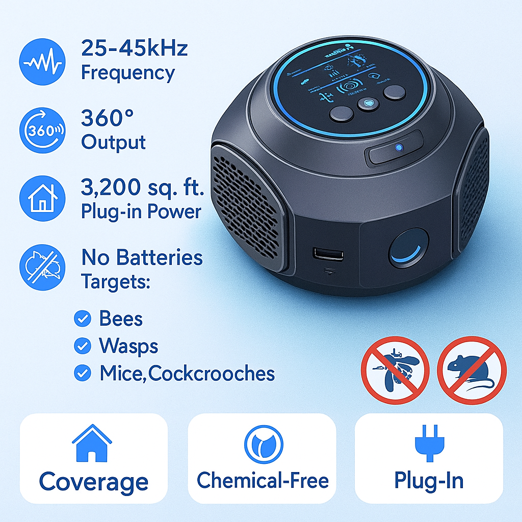 360-Degree Ultrasonic Insect Repeller for Comprehensive Pest Defense