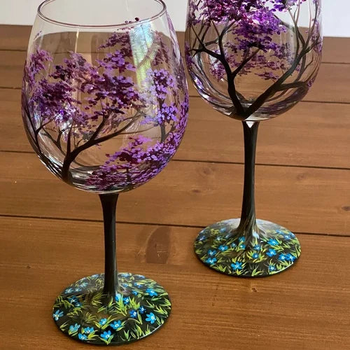 Hand-Painted Art Wine Glasses Featuring Four Seasons Design