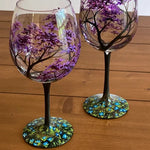 Hand-Painted Art Wine Glasses Featuring Four Seasons Design