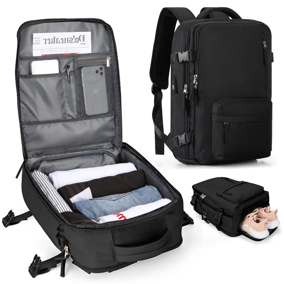 Women's 35L Travel Backpack | Waterproof with USB Port | Anti-Theft Design & Shoe Compartment | Ideal for Hiking, Daily Use & Travel