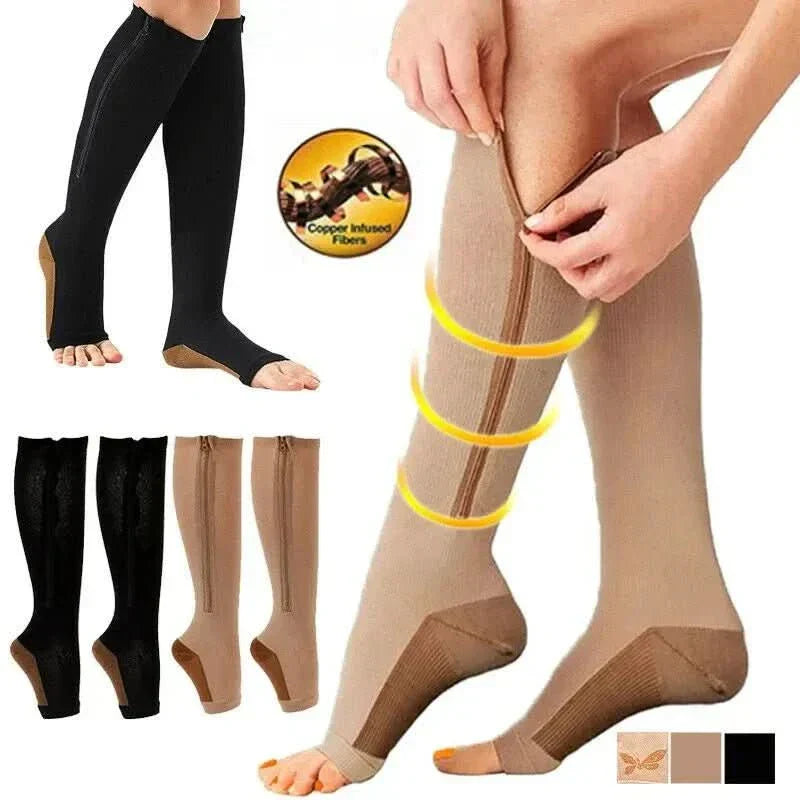 Compression Socks with Zipper for Support and Relief