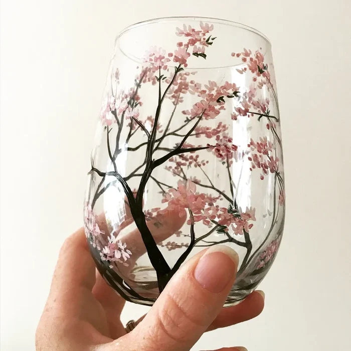 Hand-Painted Art Wine Glasses Featuring Four Seasons Design