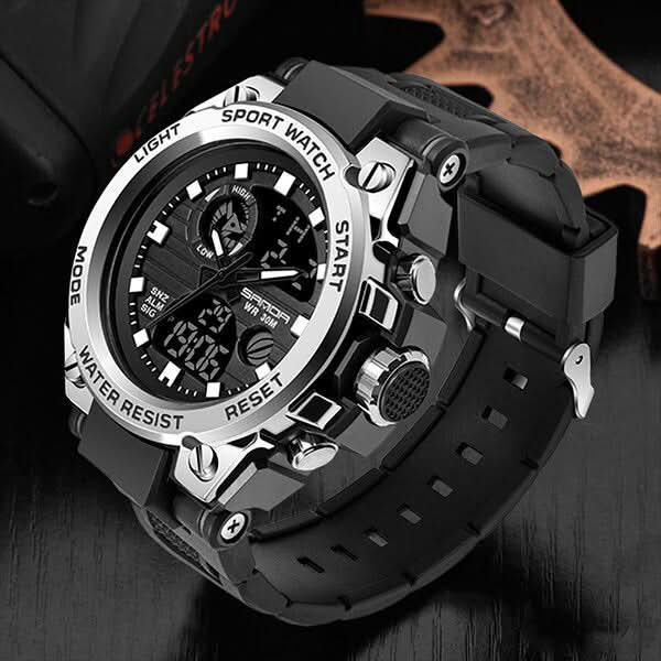 Men’s Military Watch with Analog-Digital Display and Features