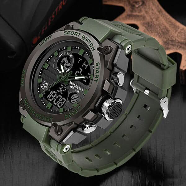 Men’s Military Watch with Analog-Digital Display and Features