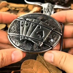 Oval Bull Skull Belt Buckle with Hidden Tool