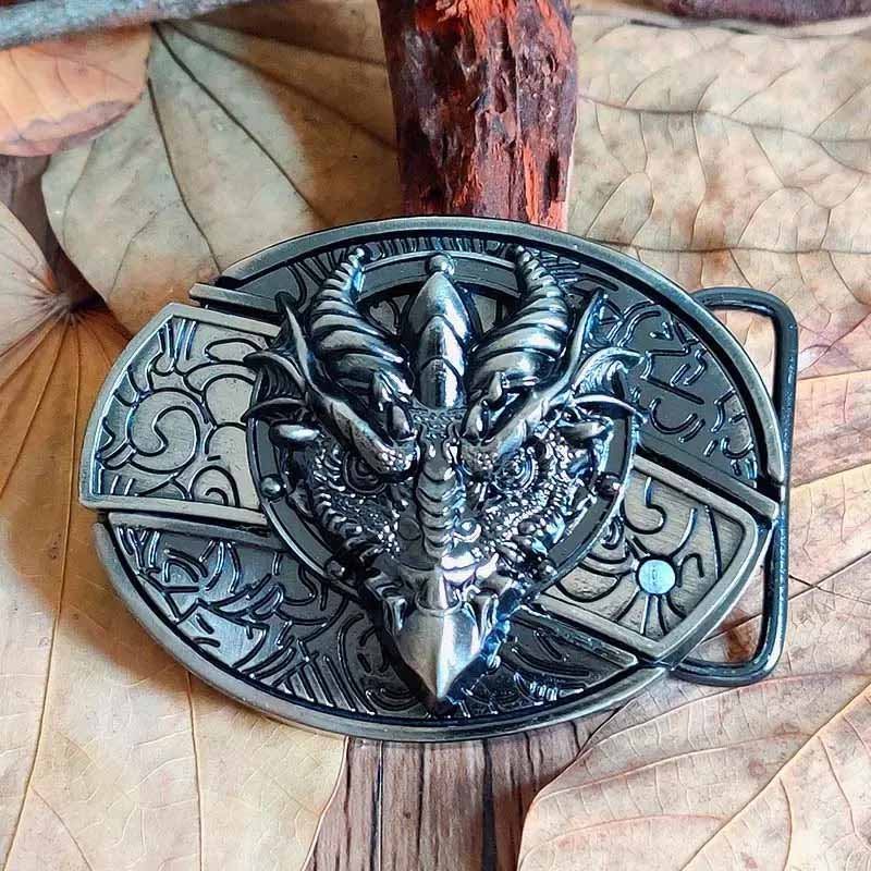 Oval Bull Skull Belt Buckle with Hidden Tool
