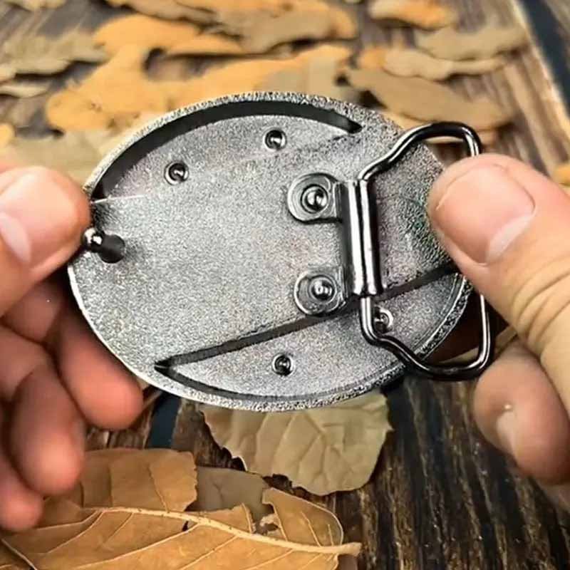 Oval Bull Skull Belt Buckle with Hidden Tool