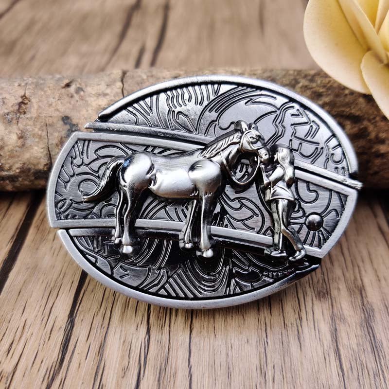 Oval Bull Skull Belt Buckle with Hidden Tool