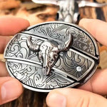 Oval Bull Skull Belt Buckle with Hidden Tool