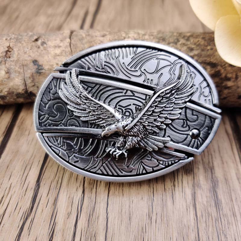 Oval Bull Skull Belt Buckle with Hidden Tool