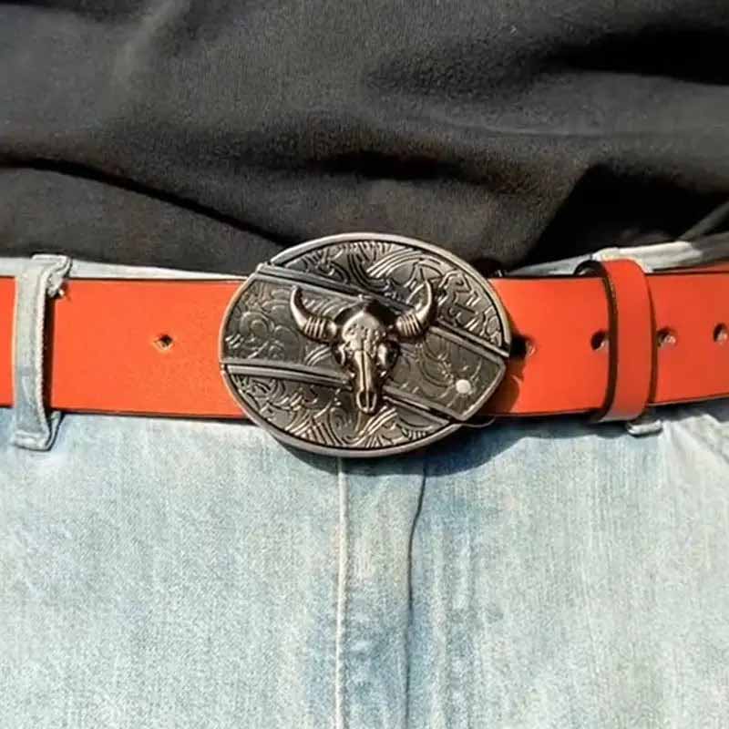 Oval Bull Skull Belt Buckle with Hidden Tool