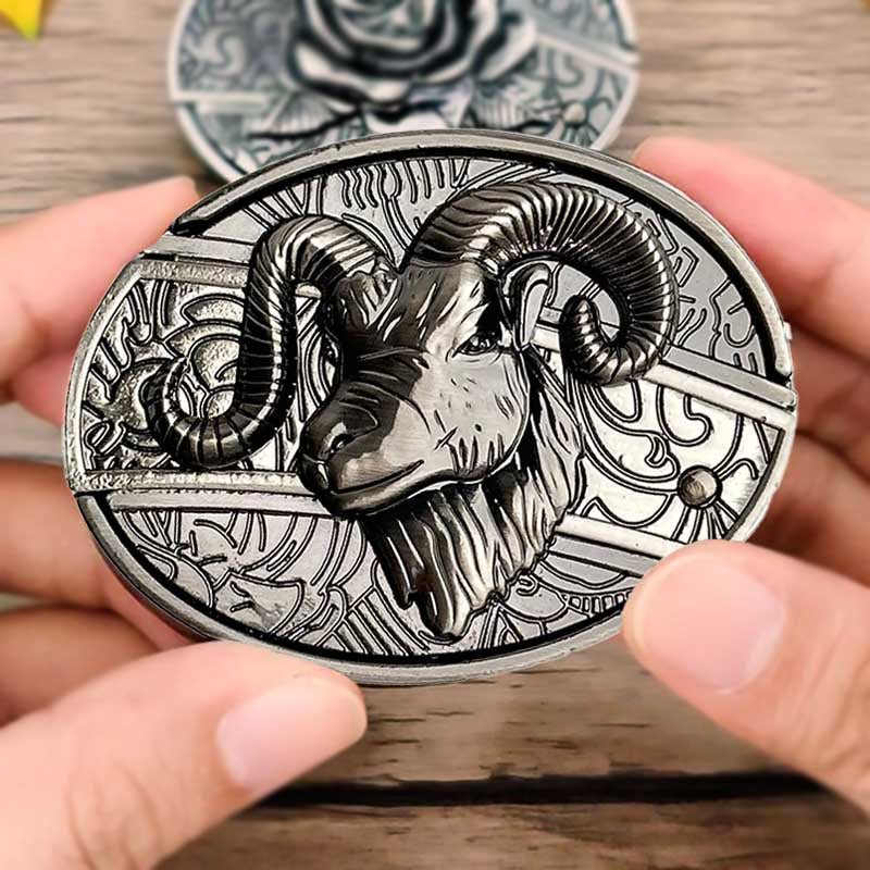 Oval Bull Skull Belt Buckle with Hidden Tool