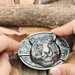 Oval Bull Skull Belt Buckle with Hidden Tool