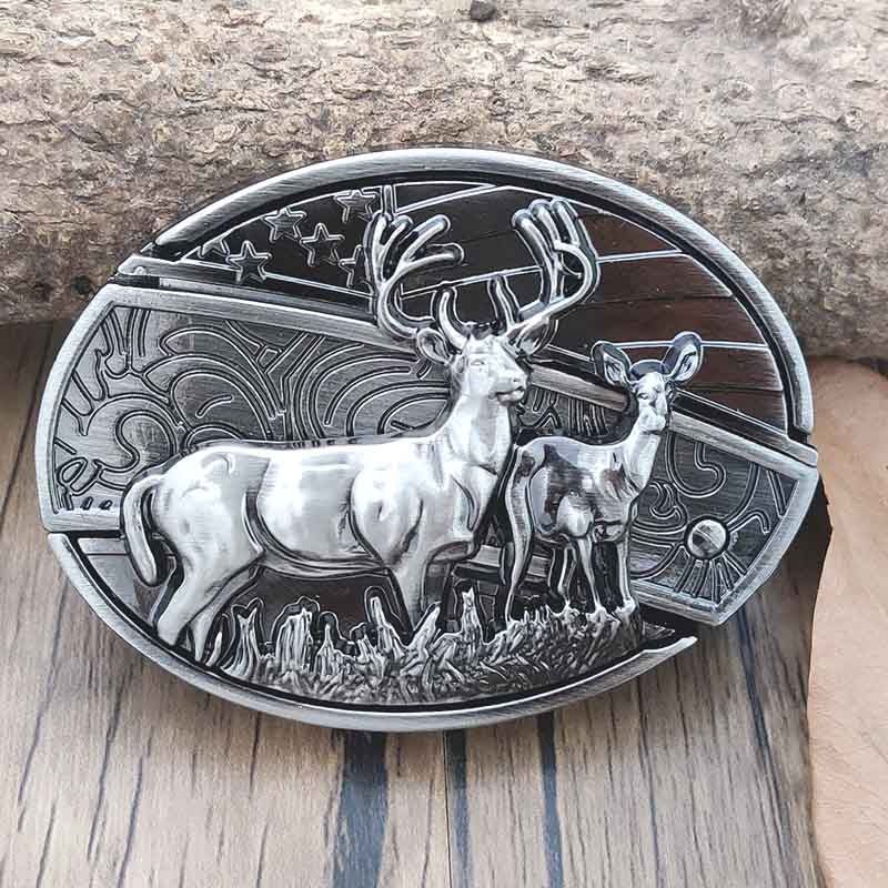 Oval Bull Skull Belt Buckle with Hidden Tool